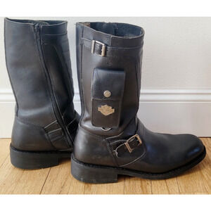 HARLEY DAVIDSON BLACK MENS BOOTS WITH UTILITY POCKET SHAFT 11" SIZE 12 11.5 11